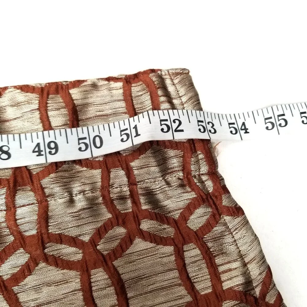 2 Geometric Drape Panels 53 Wide 83 Long Rust Gold Metallic Lined Window Curtain